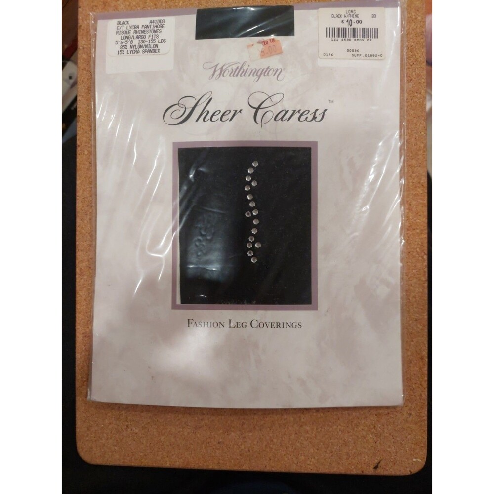 Worthington Sheer Caress Black Risque Rhinestones Long USA